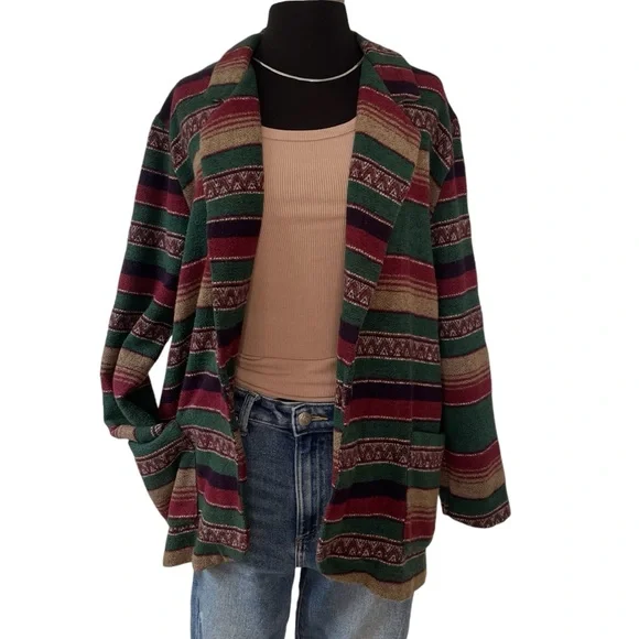 Vintage Southwestern stripe cotton blend blazer single breasted M - Picture 2 of 14